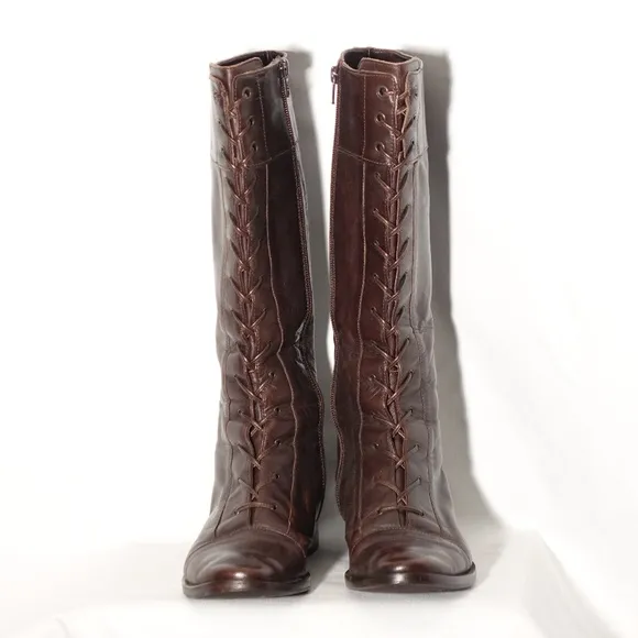 Via Spiga Lace Up Boots Brown Leather 7.5 Italy 56