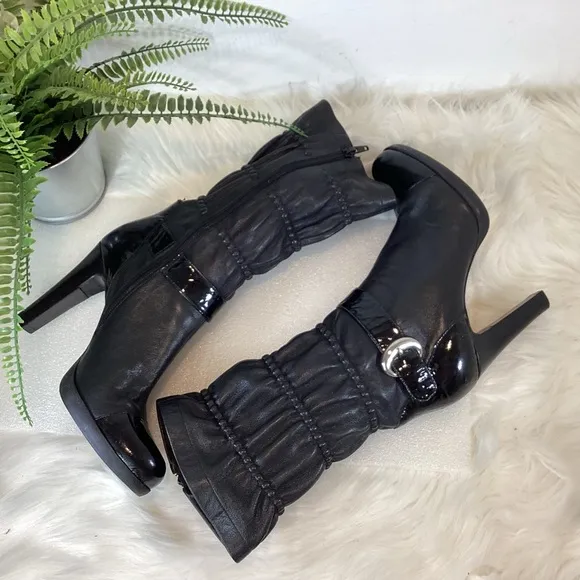 VIA SPIGA LEATHER MID CALF BOOTS BUCKLES SZ 7.5