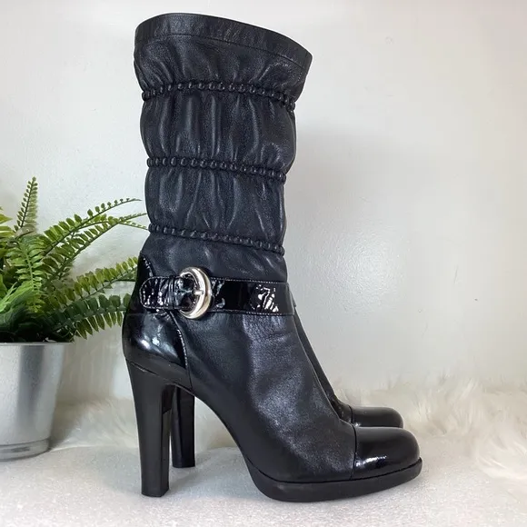 VIA SPIGA LEATHER MID CALF BOOTS BUCKLES SZ 7.5