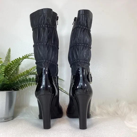VIA SPIGA LEATHER MID CALF BOOTS BUCKLES SZ 7.5