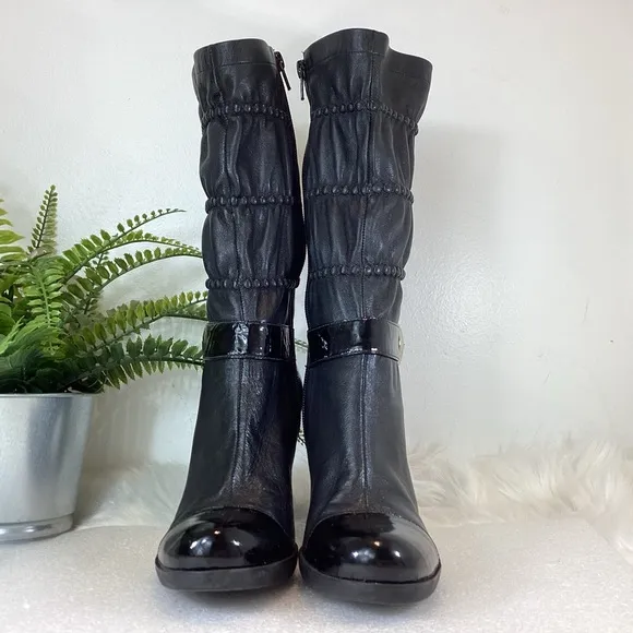 VIA SPIGA LEATHER MID CALF BOOTS BUCKLES SZ 7.5