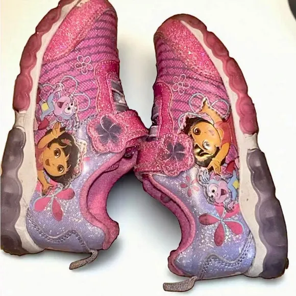 Vibrant Pink and Purple Dora th Explorer Sneakers Size 10c with Velcro Closure