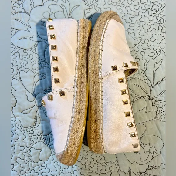 VIDORRETA Made in Spain White Stud Leather Espadrilles Flats Women’s 37/US 6.5