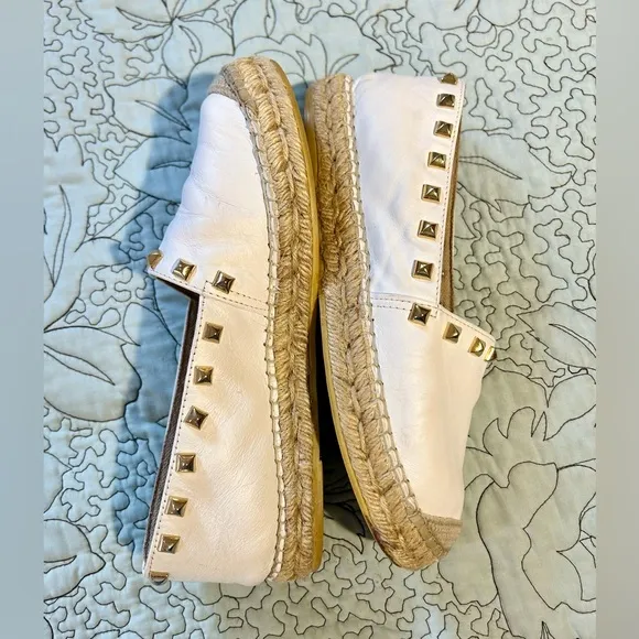 VIDORRETA Made in Spain White Stud Leather Espadrilles Flats Women’s 37/US 6.5