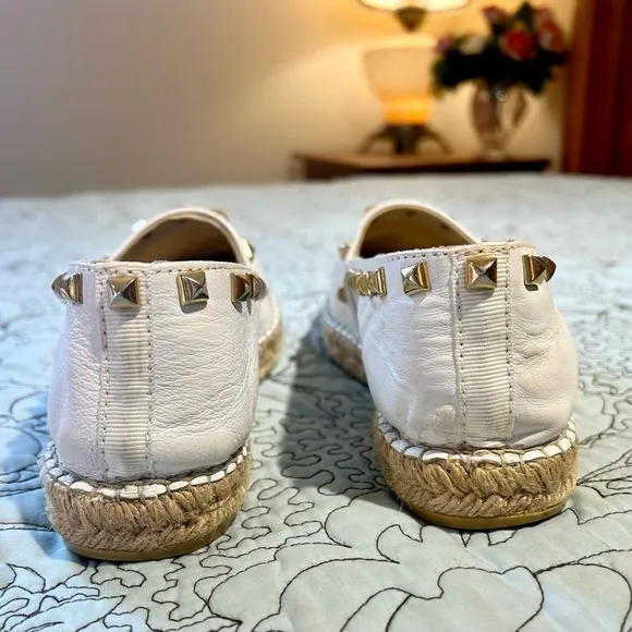 VIDORRETA Made in Spain White Stud Leather Espadrilles Flats Women’s 37/US 6.5
