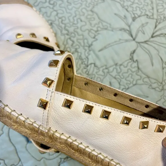 VIDORRETA Made in Spain White Stud Leather Espadrilles Flats Women’s 37/US 6.5