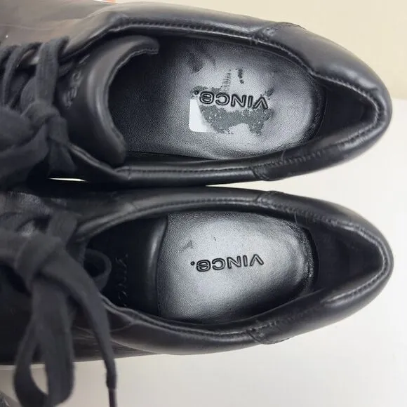 VINCE‎ Benfield Black Leather Platform Sneakers Low Top Womens Sz 7 US -Ret $250
