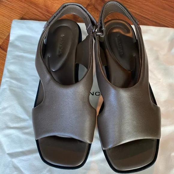 Vince Bilbao Square Toe Leather Grip Platform Sandals in Clove Brown 7