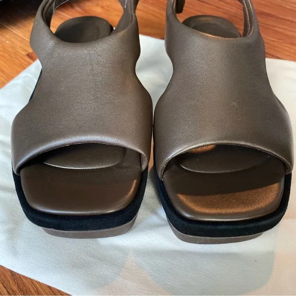 Vince Bilbao Square Toe Leather Grip Platform Sandals in Clove Brown 7