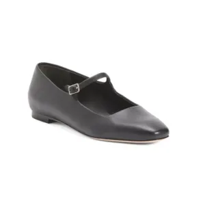 VINCE Black Made In Italy Leather Brodi Mary Jane Flats