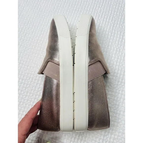 VINCE. Blair Slip On Sneakers Perforated LEATHER Champagne Gold Metallic Size 6M