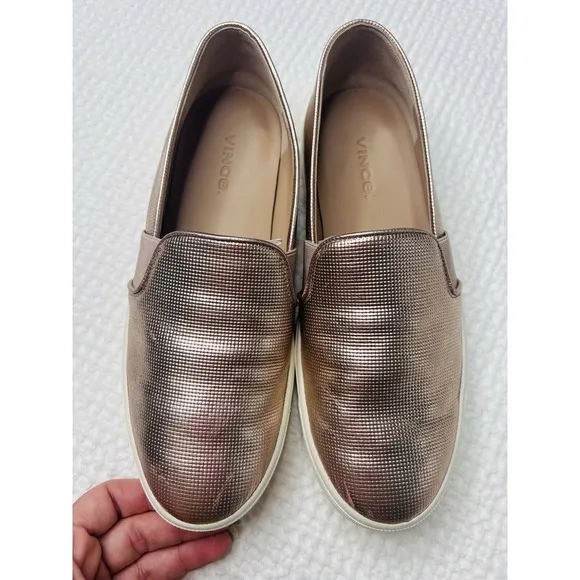 VINCE. Blair Slip On Sneakers Perforated LEATHER Champagne Gold Metallic Size 6M
