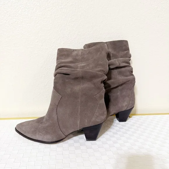 Vince Camino Sensenny Slouchy Cone Stacked Heel Suede Boots in Sable Size 8.5