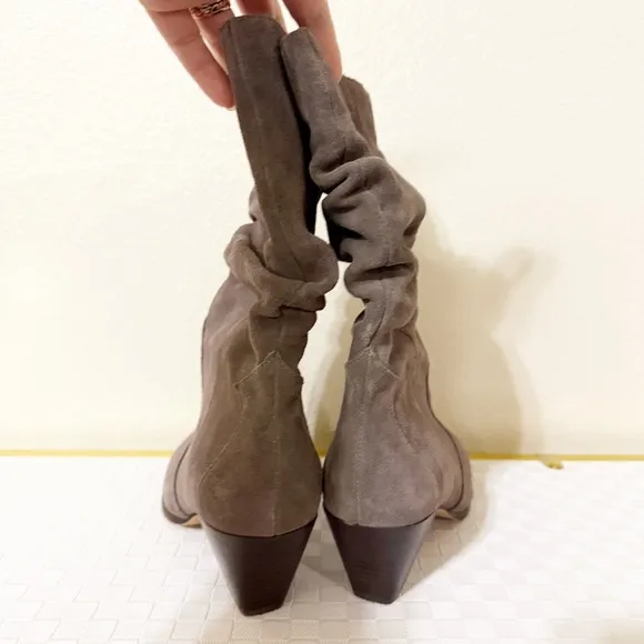 Vince Camino Sensenny Slouchy Cone Stacked Heel Suede Boots in Sable Size 8.5