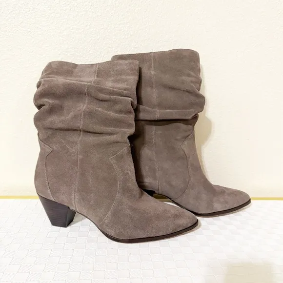 Vince Camino Sensenny Slouchy Cone Stacked Heel Suede Boots in Sable Size 8.5