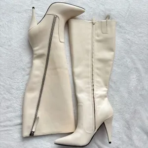 VINCE CAMUTO Alessa Cream Leather Wide Calf Knee High Heeled NEW Boots--7.5WC