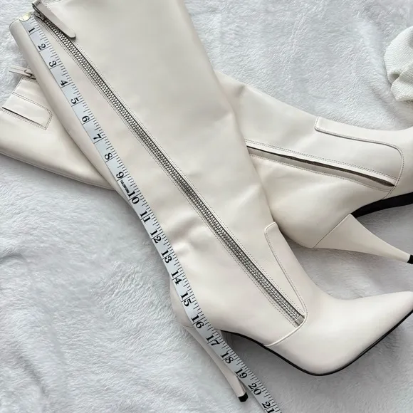 VINCE CAMUTO Alessa Cream Leather Wide Calf Knee High Heeled NEW Boots--7.5WC