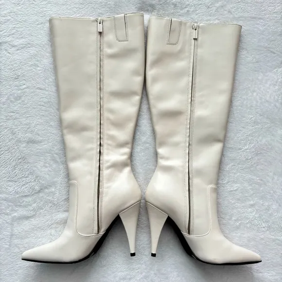 VINCE CAMUTO Alessa Cream Leather Wide Calf Knee High Heeled NEW Boots--7.5WC