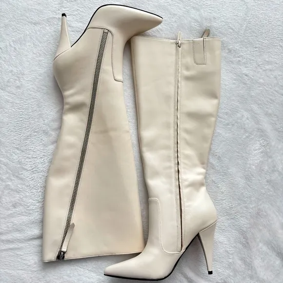VINCE CAMUTO Alessa Cream Leather Wide Calf Knee High Heeled NEW Boots--7.5WC