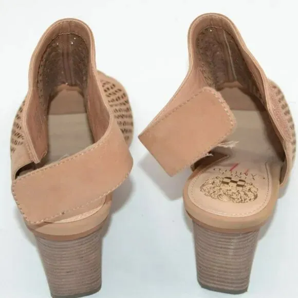 Vince Camuto Beige Tan Pierced Leather Heel Open Toe Ankle Booties Shooties 8.5