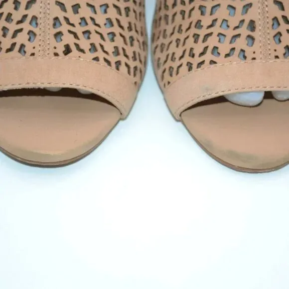 Vince Camuto Beige Tan Pierced Leather Heel Open Toe Ankle Booties Shooties 8.5