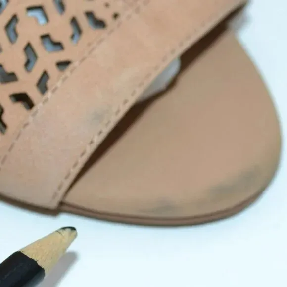 Vince Camuto Beige Tan Pierced Leather Heel Open Toe Ankle Booties Shooties 8.5