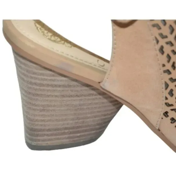 Vince Camuto Beige Tan Pierced Leather Heel Open Toe Ankle Booties Shooties 8.5