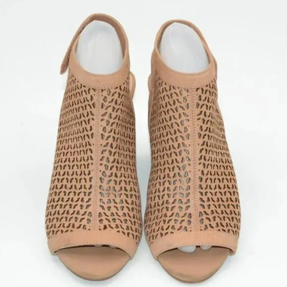 Vince Camuto Beige Tan Pierced Leather Heel Open Toe Ankle Booties Shooties 8.5