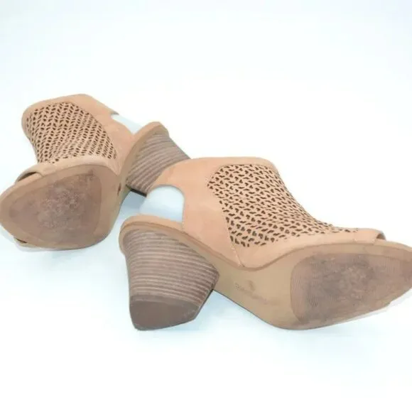 Vince Camuto Beige Tan Pierced Leather Heel Open Toe Ankle Booties Shooties 8.5