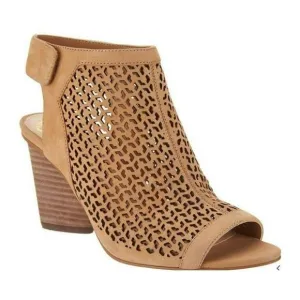 Vince Camuto Beige Tan Pierced Leather Heel Open Toe Ankle Booties Shooties 8.5