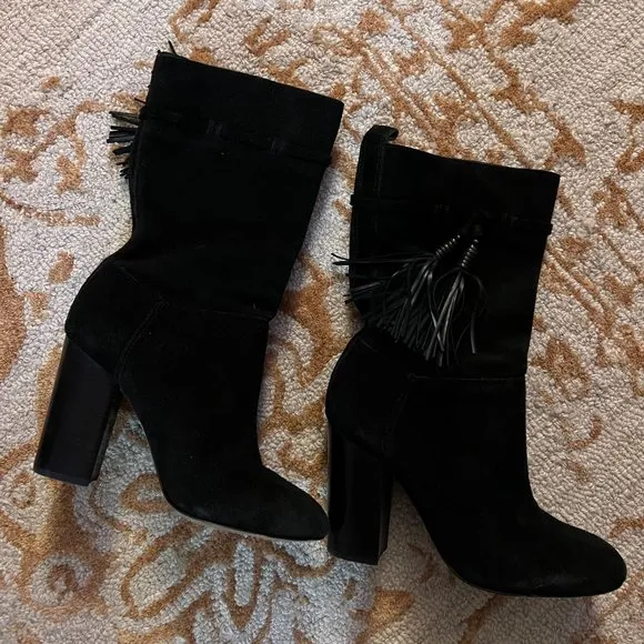 Vince Camuto Fermel Slouch Tassel Black Boot Sz 7.5M Like NEW!