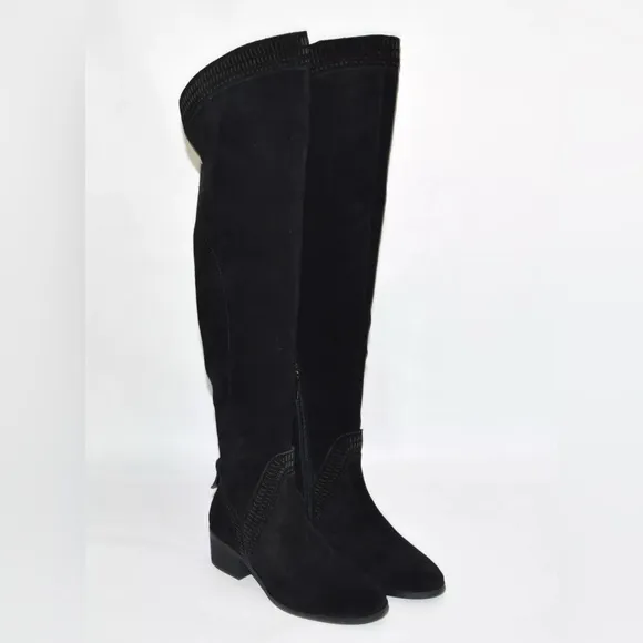 Vince Camuto Karinda Black Leather Over Knee Suede Boots Women’s Size 7.5