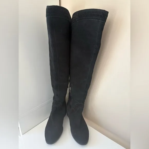 Vince Camuto Karinda Black Leather Over Knee Suede Boots Women’s Size 7.5