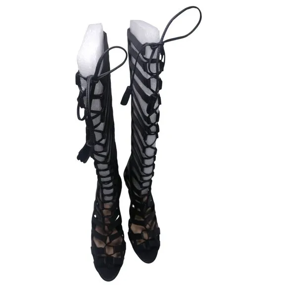 Vince Camuto Leather Sandals 4 Inches Heel VC-Olivian Black Soft Calf Boot 8.5