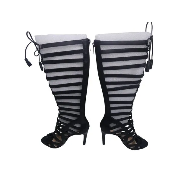 Vince Camuto Leather Sandals 4 Inches Heel VC-Olivian Black Soft Calf Boot 8.5