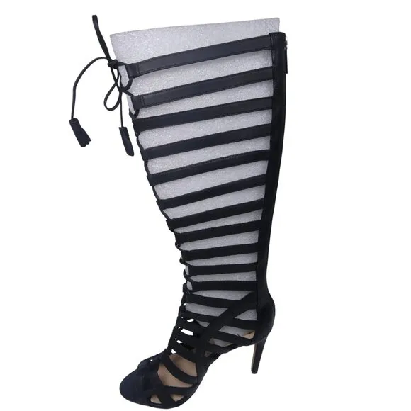 Vince Camuto Leather Sandals 4 Inches Heel VC-Olivian Black Soft Calf Boot 8.5