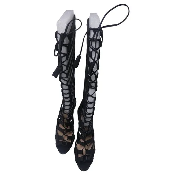 Vince Camuto Leather Sandals 4 Inches Heel VC-Olivian Black Soft Calf Boot 8.5
