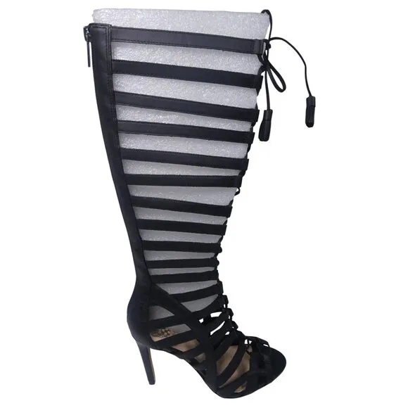 Vince Camuto Leather Sandals 4 Inches Heel VC-Olivian Black Soft Calf Boot 8.5
