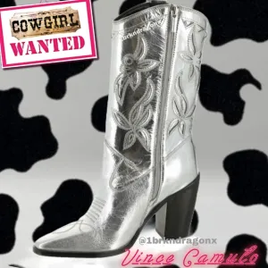 Vince Camuto Metallic Chrome Silver Western Cowboy Boots Cowgirl Boot NWT