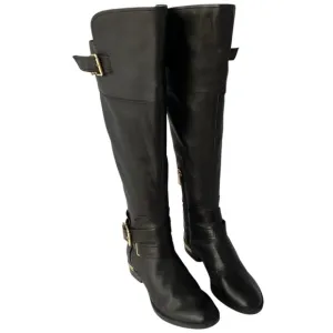Vince Camuto Prestinta Black Leather Wide Calf Knee Riding Boots Womens Size 6M
