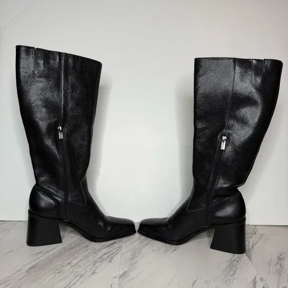 Vince Camuto Sangeti Black Leather Square Toe Wide Calf Heeled Tall Boot 10M