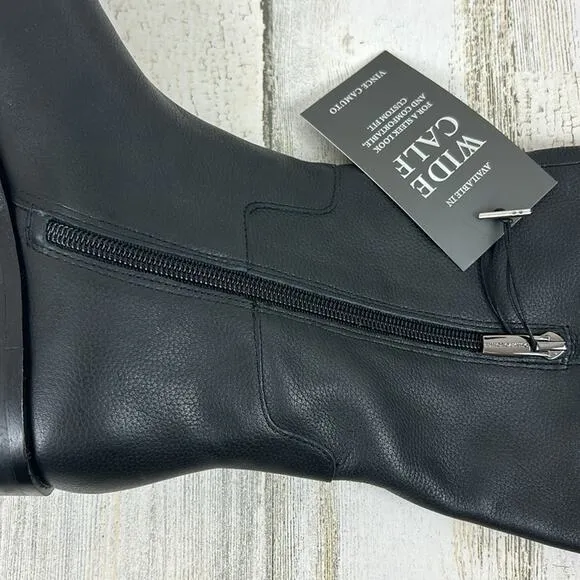 Vince Camuto Womens 6 Wide calf black leather over the knee boots retro boho