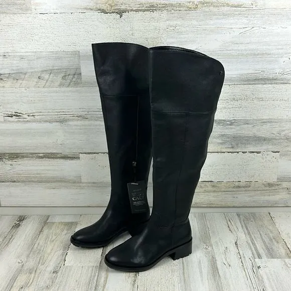 Vince Camuto Womens 6 Wide calf black leather over the knee boots retro boho