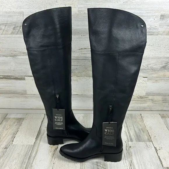 Vince Camuto Womens 6 Wide calf black leather over the knee boots retro boho