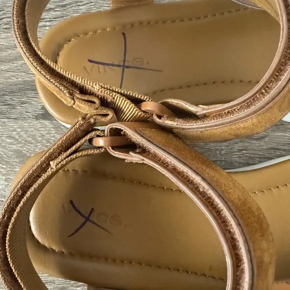 VINCE Carver Leather/Suede Flatform Sport-Strap Sandals, Size 9