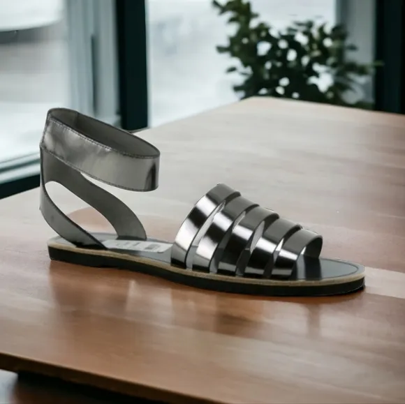 VINCE Cassie Leather Gladiator Sandals Size 36 6 Gunmetal Metallic Gray Strappy