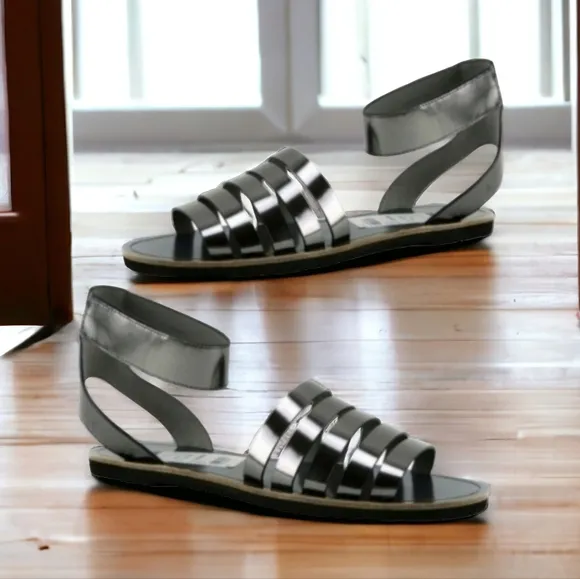 VINCE Cassie Leather Gladiator Sandals Size 36 6 Gunmetal Metallic Gray Strappy