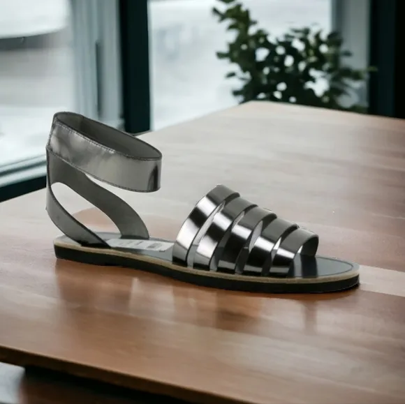 VINCE Cassie Leather Gladiator Sandals Size 36 6 Gunmetal Metallic Gray Strappy
