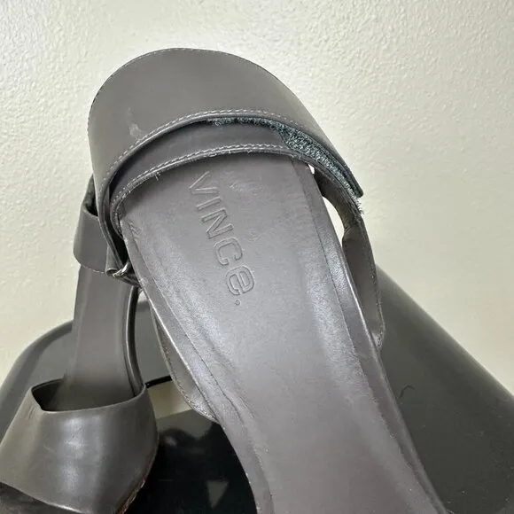 Vince Genna Double-Strap Leather Sandals Heels Sporty Gray Women's Size 9.5