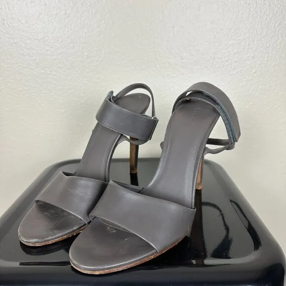 Vince Genna Double-Strap Leather Sandals Heels Sporty Gray Women's Size 9.5